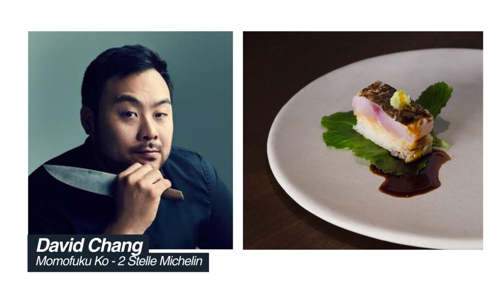 David Chang di Momofuku Ko (2 stelle Michelin) e un piatto di pesce cotto al vapore con microonde professionale