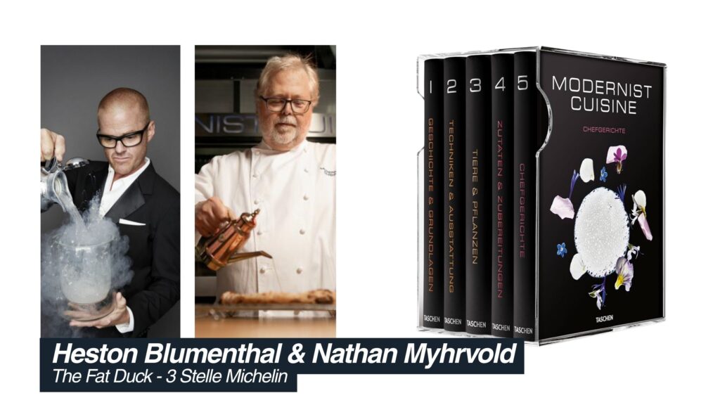 Heston Blumenthal e Nathan Myhrvold di The Fat Duck (3 stelle Michelin) con la collana Modernist Cuisine sulle tecniche a microonde professionale